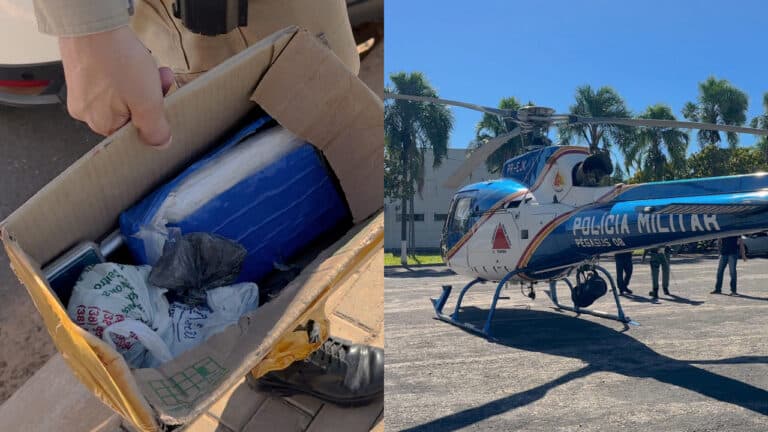Com uso de helicóptero, PM e GAECO prendem criminosos e apreendem 2kg de pasta base em João Pinheiro