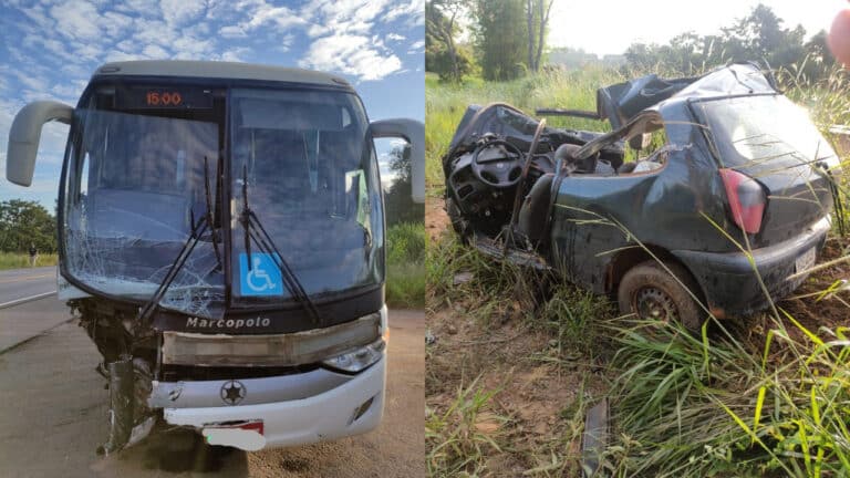 Motorista cochila ao volante, bate de frente com ônibus e fica gravemente ferido na BR-365 em João Pinheiro