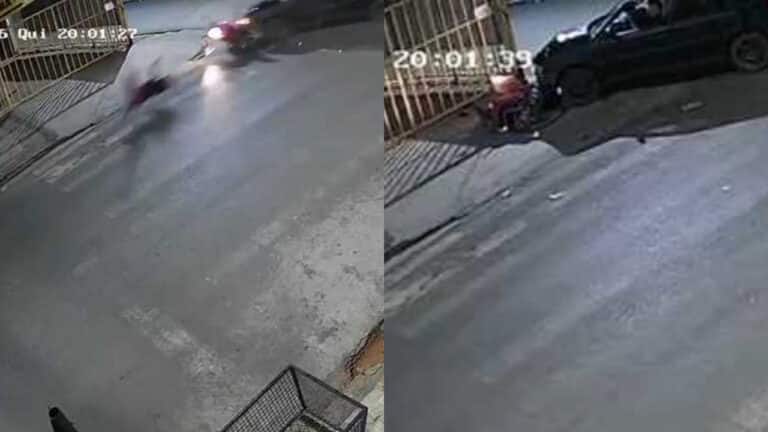 Motorista em alta velocidade avança pare, atinge motociclista em cheio e foge sem prestar socorro em João Pinheiro