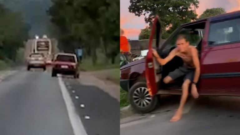 Motorista completamente embriagado é preso após fazer zig-zag e subir em canteiro da BR-040 em João Pinheiro