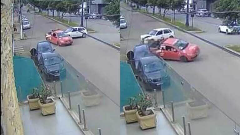 Motorista avança pare e causa 'strike' com quatro veículos no Centro de João Pinheiro; veja vídeo 