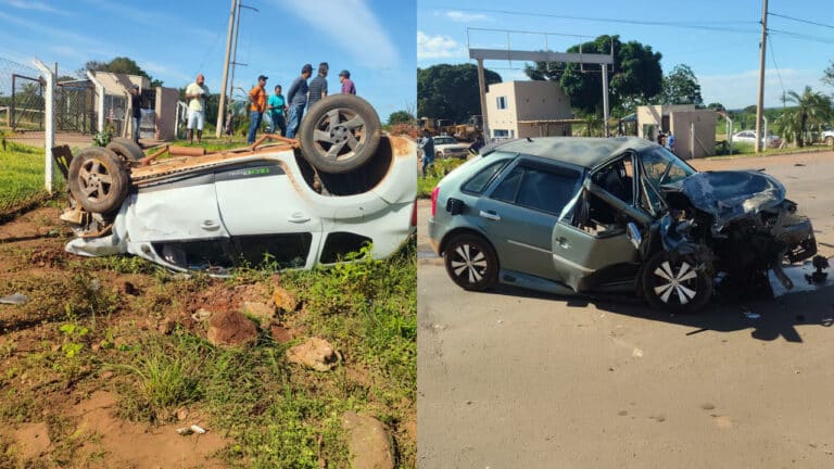 Mulher fica ferida ao bater de frente com outro veículo e capotar carro de cliente em Brasilândia de Minas