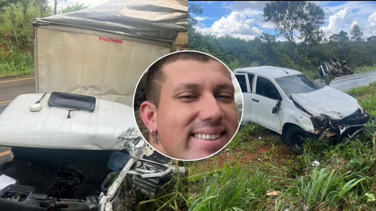 Caminhoneiro morre após invadir contramão e provocar acidente com outro caminhão e Hilux em Presidente Olegário