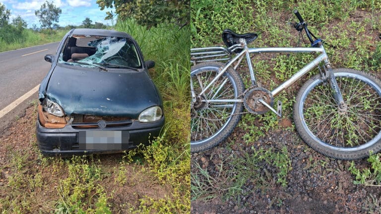Idoso sem CNH atropela ciclista que sofre fratura exposta na perna na MG-181 em Bonfinópolis de Minas
