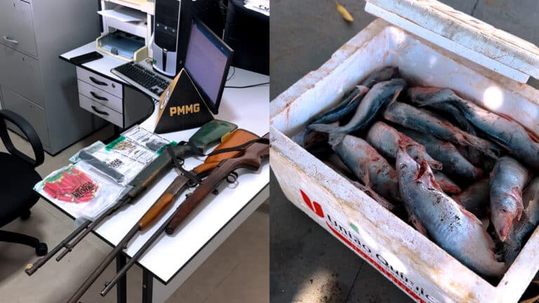 Homem é preso com arsenal, silenciador e mais de 40 kg de peixe proibido na zona rural de João Pinheiro