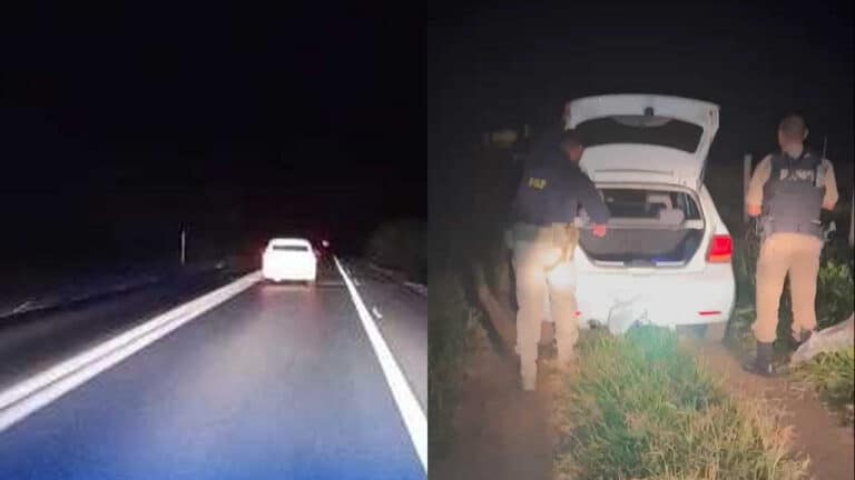 Traficante tenta dar fuga na PRF, é cercado e abandona carro lotado de maconha na BR-365 em Varjão de Minas