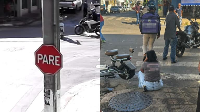Câmera flagra acidente entre bicicleta elétrica e moto no Centro de João Pinheiro; veja o vídeo