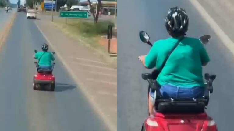 Que perigo! Triciclo é flagrado passeando no meio da BR-040 e trava o trânsito de carretas em Paracatu