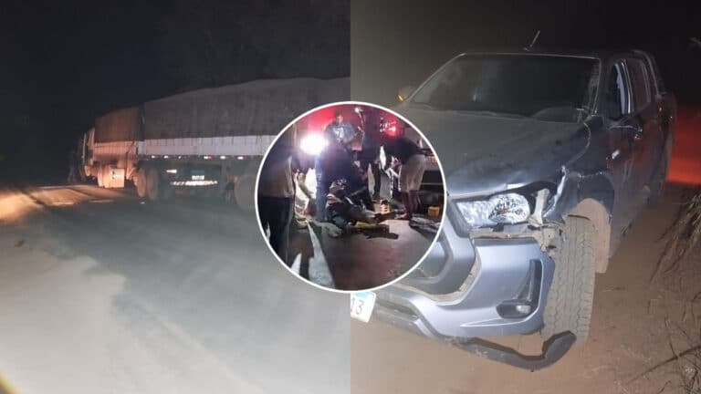 Motorista de carreta é atropelado por caminhonete do DER na MG-181 em João Pinheiro e fica gravemente ferido