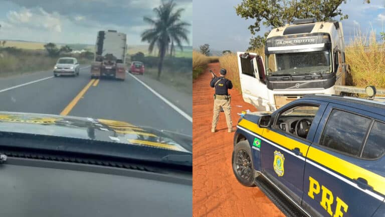 Achou que tava no GTA? Ladrão em caminhão roubado tenta dar fuga na PRF mas acaba preso na BR-365