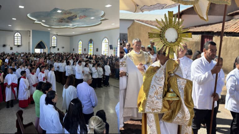Tapetes coloridos, missa e procissão marcam celebração de Corpus Christi em João Pinheiro