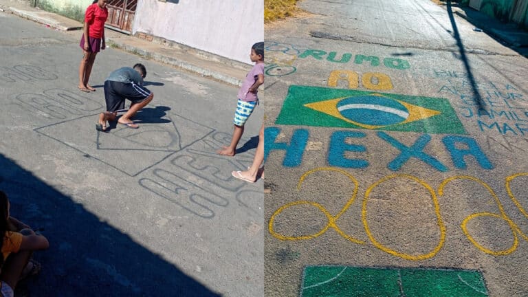 Criatividade pura! Crianças decoram rua do Bairro Itaipu para a Copa do Mundo em João Pinheiro 