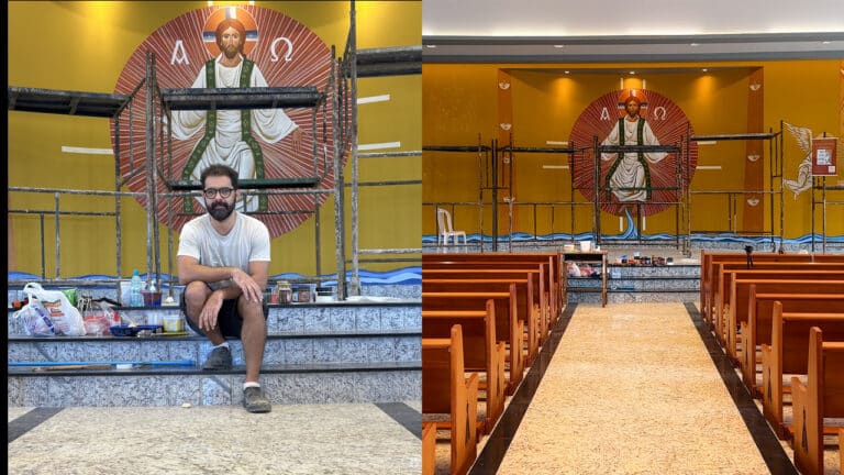 Beleza que emociona! Veja como está ficando a pintura sacra da igrejinha da COENG em João Pinheiro
