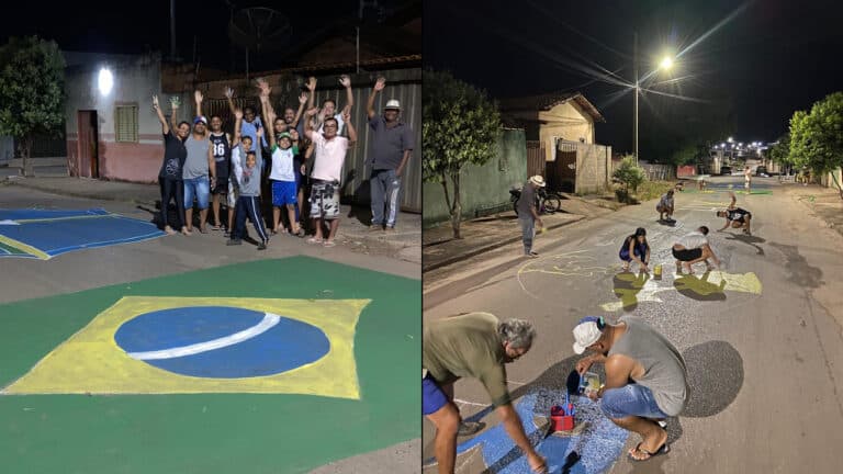 Vai Brasil! Vizinhos se unem, pintam rua inteira e entram no clima da Copa do Mundo no Alvorada em João Pinheiro