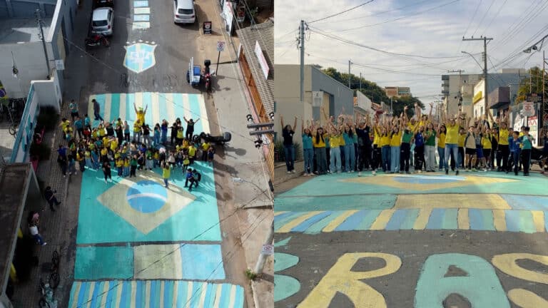 Que orgulho! Alunos do CDC pintam Rua Geraldo Rios de verde e amarelo e entram no clima da Copa em João Pinheiro