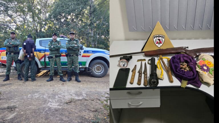 Caçada ilegal acaba com homem preso, arma apreendida e comparsa fugindo pela mata em João Pinheiro