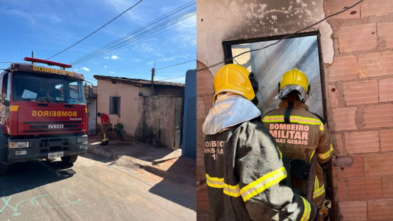 Teto desaba após incêndio destruir quarto e comprometer estrutura de casa em João Pinheiro