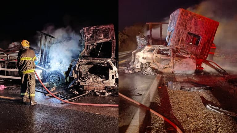 Motorista de Range Rover morre carbonizado após bater de frente com caminhão na BR-040 em João Pinheiro
