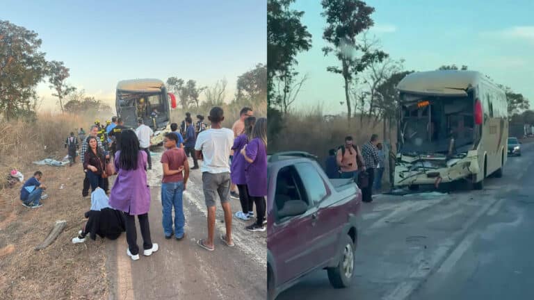 Ônibus bate na traseira de carreta e motorista fica preso às ferragens na MG-410 próximo ao trevo com a BR-040