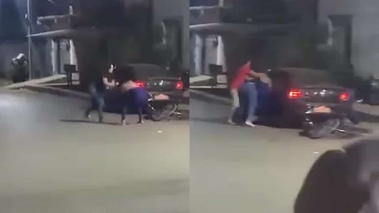 Pau quebrou! Vídeo mostra mulheres trocando tapas, socos e puxões de cabelo no meio da rua em João Pinheiro