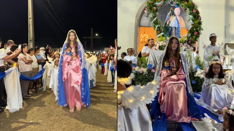 Jovem pinheirense de 14 anos representa Nossa Senhora da Abadia em coroação e emociona fiéis em Andrequicé