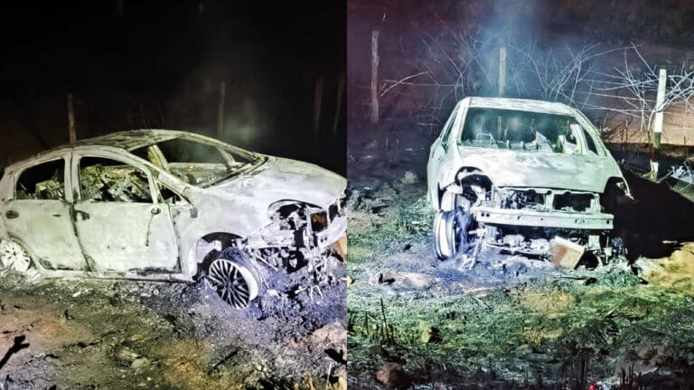 Não sobrou nada! Carro pega fogo na MG-181 em João Pinheiro e chamas consomem um hectare de vegetação