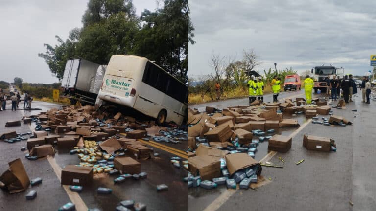 Grave colisão entre ônibus e caminhão deixa um morto e oito feridos na BR-040, em Três Marias
