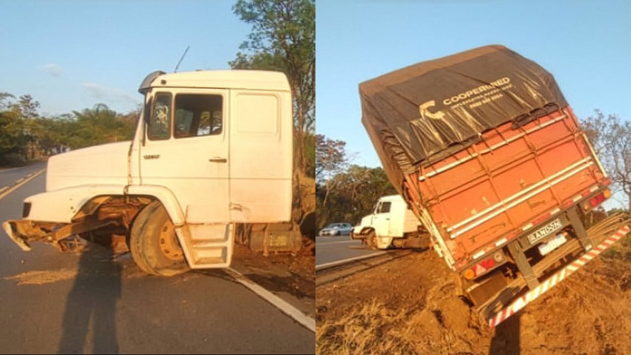 Caminhoneiro some após bater em carreta com 25 toneladas de algodão durante ultrapassagem na MGC-354