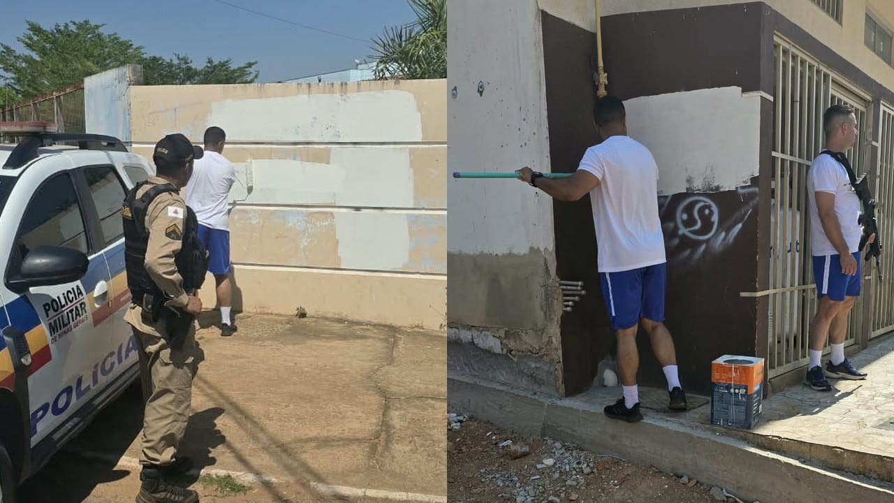 Mais de 10 pontos pichados por facções criminosas são apagados pela Polícia Militar em Brasilândia de Minas