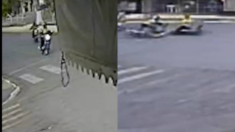 Veja o vídeo: ultrapassagem em cruzamento termina em batida entre moto e motinha elétrica no Centro de João Pinheiro
