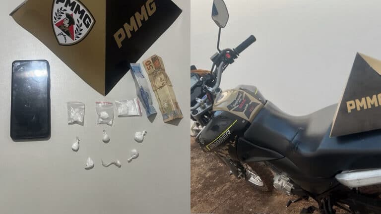 Motociclista é preso com cocaína e diz que ganharia R$ 350 para levar a droga em roça de João Pinheiro