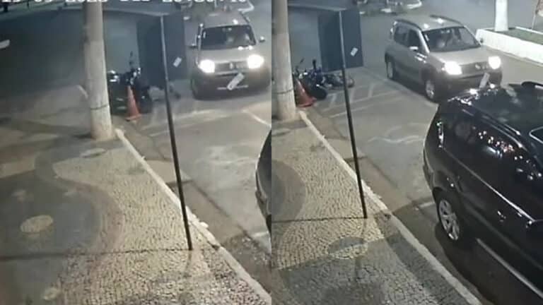 Erro de cálculo! Motorista faz "strike" em motos estacionadas em frente ao Kabanas, no Centro de João Pinheiro