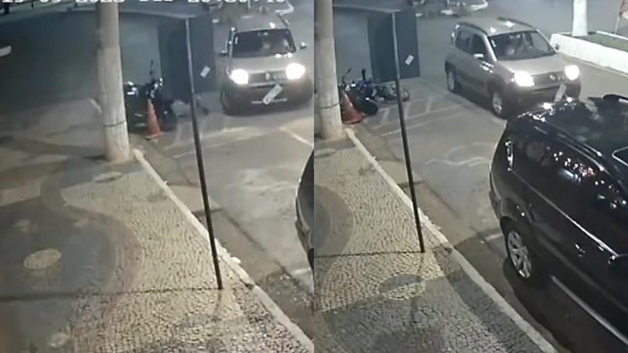 Erro de cálculo! Motorista faz "strike" em motos estacionadas em frente ao Kabanas, no Centro de João Pinheiro