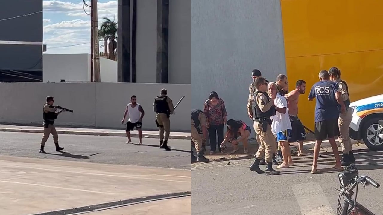 Homem em surto agride mulher, parte para cima da Polícia e é preso na Praça Major Mendonça, em João Pinheiro