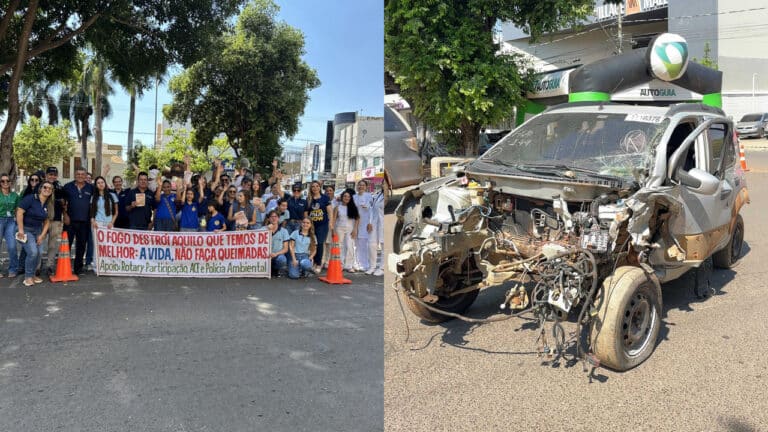 Você usa o cinto? Rotary leva blitz educativa de trânsito à praça e ainda distribui mudas em João Pinheiro