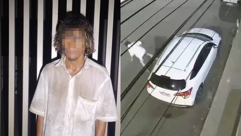 Pessoa em situação de rua chuta e joga pedras em dois carros de luxo estacionados no Centro de João Pinheiro