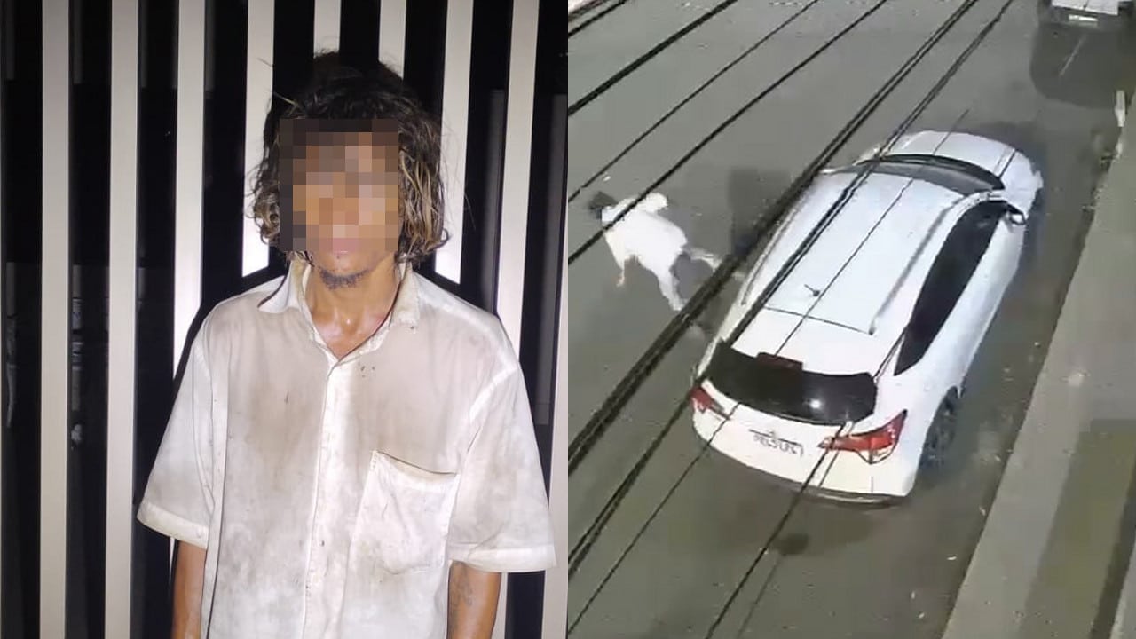 Pessoa em situação de rua chuta e joga pedras em dois carros de luxo estacionados no Centro de João Pinheiro