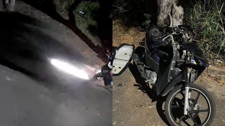 Prejuízo! Motorista de carro acelera e destrói completamente moto que estava estacionada na rua em João Pinheiro