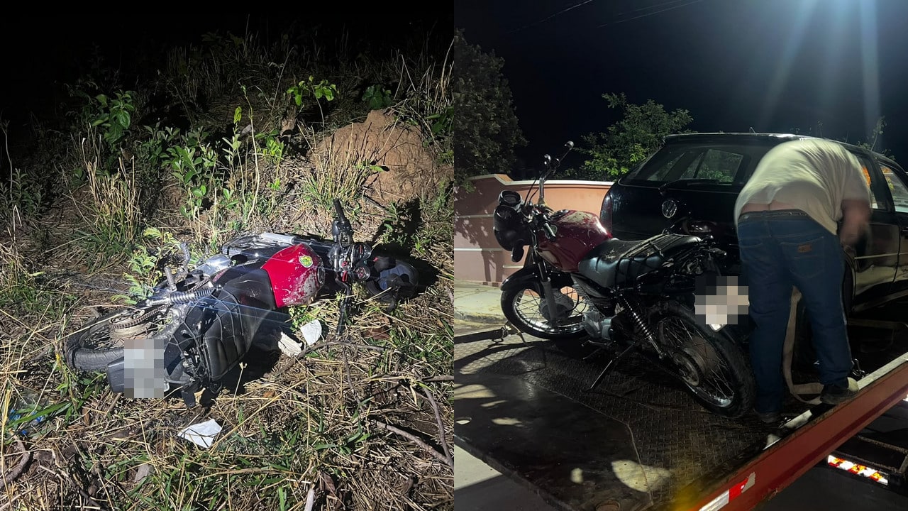 Não deu na curva! Menor foge da polícia, cai e vai parar com a moto dentro de um lote e é apreendido em João Pinheiro