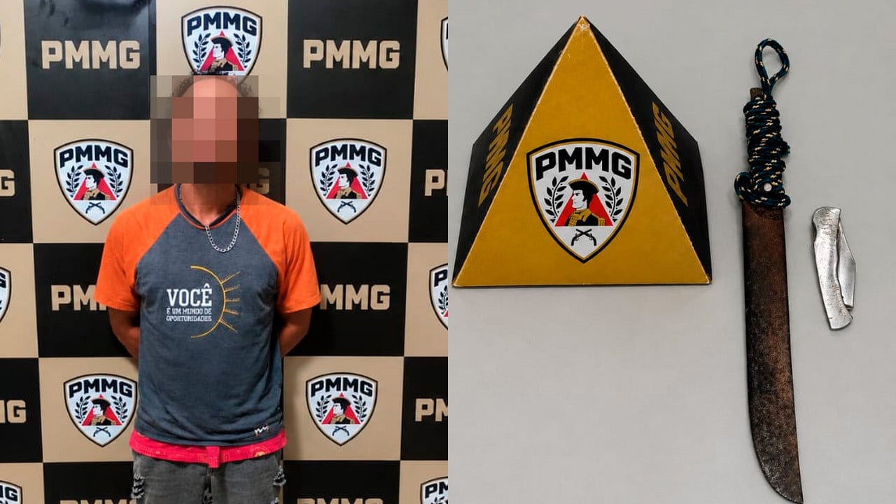 Igual manga com ovo! Homem andando com facão e canivete no Cais é flagrado pelo Olho Vivo e preso em João Pinheiro