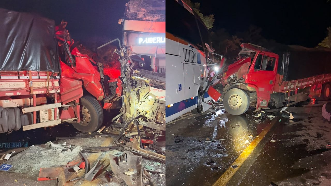 Nove pessoas ficam feridas em acidente entre ônibus e caminhão na BR-365, entre Varjão de Minas e Veredas