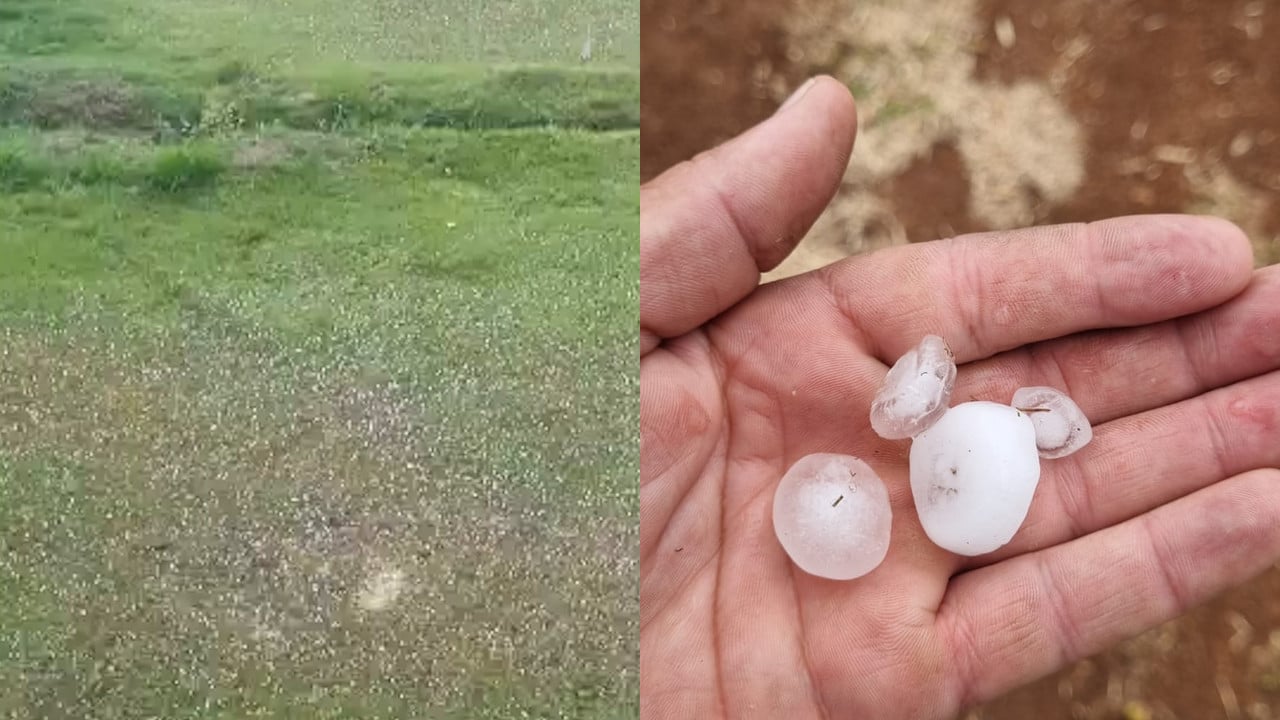 Quase forrou o chão! Chuva de granizo chama atenção na região das Lages, zona rural de João Pinheiro