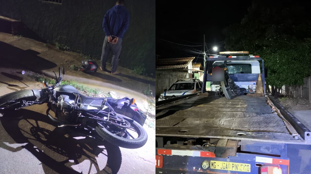 Motociclista flagrado dando "grau" tenta fugir da PM, perde o controle, cai e acaba preso em João Pinheiro